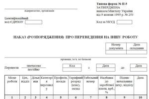 НАКАЗ (РОЗПОРЯДЖЕННЯ) ПРО ПЕРЕВЕДЕННЯ НА ІНШУ РОБОТУ