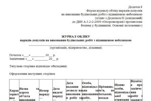 Журнал обліку нарядів-допусків на виконання будівельних робіт з підвищеною небезпекою