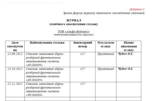Журнал технічного опосвідчення стелажів